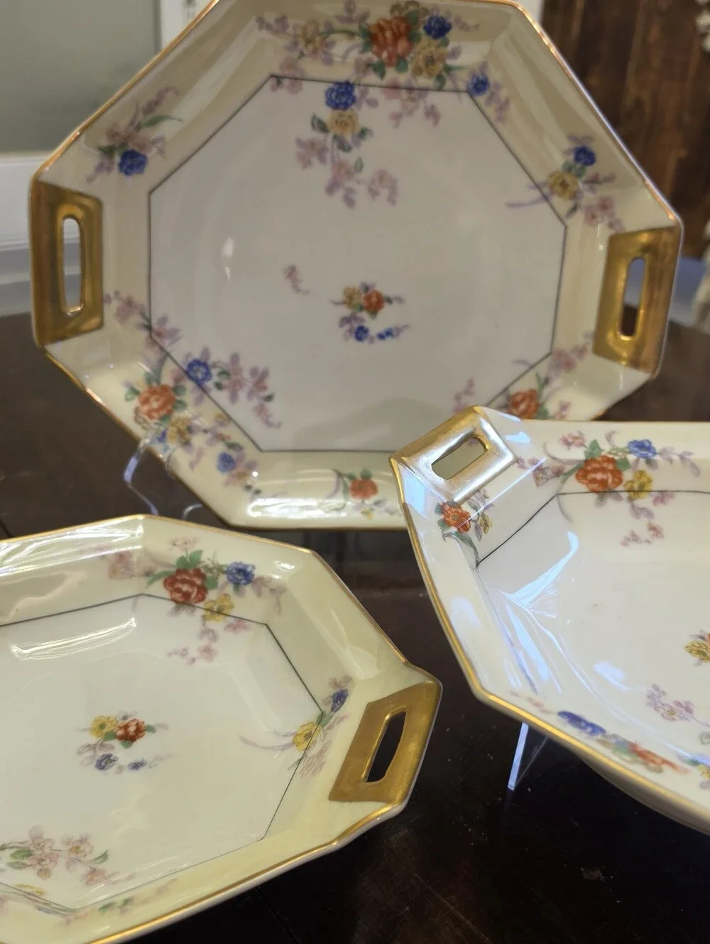 Theodore Haviland Limoges Jewel 3pc Serving Lot Octagonal Bowls & Platter 1920s